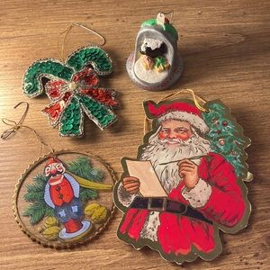 Bundle (4) Vintage Ornaments 1 1/2-4” Santa Mailbox Candy Canes Nutcracker